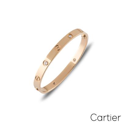 Cartier Rose Gold Half Diamond Love Bracelet Size 15 B6036015