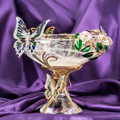 Yellow & White Gold Rock Crystal Quartz & Diamond Decorative Bowl