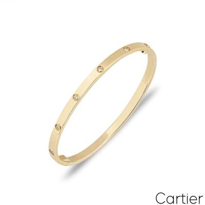 Cartier Yellow Gold Full Diamond Love Bracelet SM Size 17 B6047817