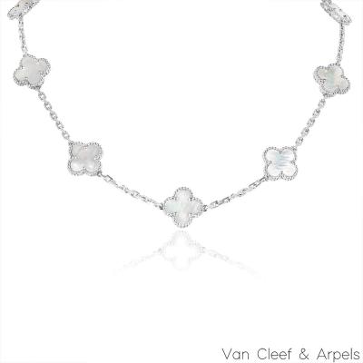 Van Cleef & Arpels White Gold Mother of Pearl Vintage Alhambra 10 Motif Necklace VCARF48500