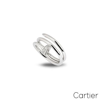 Cartier White Gold Diamond Double Juste Un Clou Ring Size 48 B4211000