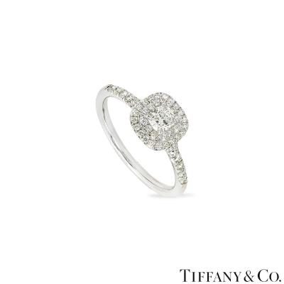 Tiffany & Co. Soleste Cushion Cut Diamond Double Halo Ring 0.33ct E/VS1 XXX