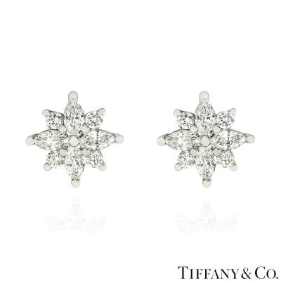 Tiffany & Co. Platinum Victoria Diamond Cluster Stud Earrings 0.72ct TDW