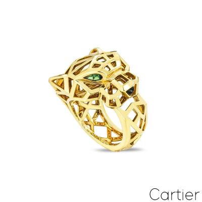 Cartier Yellow Gold Tsavorite and Onyx Panthere Ring Size 55 N4767955