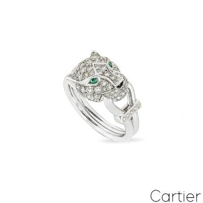 Cartier White Gold Panthere De Cartier Pavé Diamond Ring Size 54 N4244700
