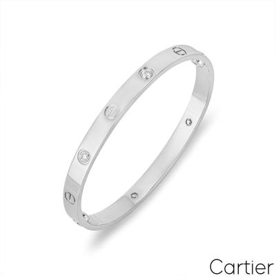 Cartier White Gold Half Diamond Love Bracelet Size 17 B6035817