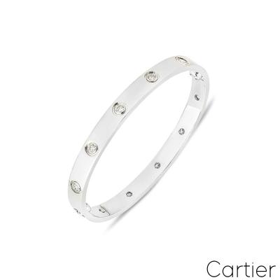 Cartier White Gold Full Diamond Love Bracelet Size 17 B6040717