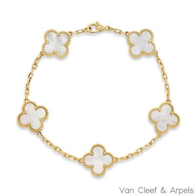 Van Cleef & Arpels Yellow Gold Mother of Pearl Vintage Alhambra 5 Motif Bracelet VCARA41800
