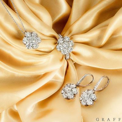 Graff Wild Flower White Gold And Platinum Diamond Cluster Jewellery Suite 12.52 TDW 
