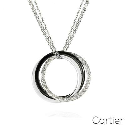 Cartier White Gold Diamond and Ceramic Trinity Necklace N3108500