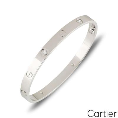 Cartier White Gold Half Diamond Love Bracelet Size 20 B6035820
