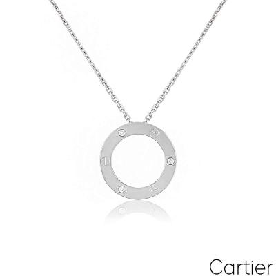 Cartier White Gold 3 Diamond Love Necklace B7014600