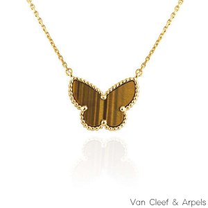 Van Cleef & Arpels Yellow Gold Lucky Alhambra Butterfly Tiger's Eye Pendant VCARD98500