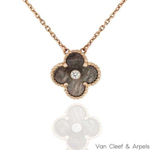Van Cleef & Arpels Limited Edition 2014 Grey Mother Of Pearl Vintage Alhambra Holiday Pendant VCARO5SX00