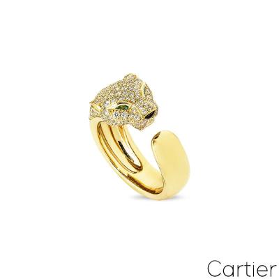 Cartier Yellow Gold Diamond, Emerald, and Onyx Panthere De Cartier Ring N4225052