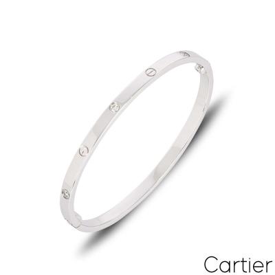 Cartier White Gold 6 Diamond SM Love Bracelet Size 18 B6047718