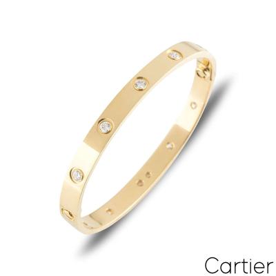 Cartier Yellow Gold Full Diamond Love Bracelet Size 18 B6040518
