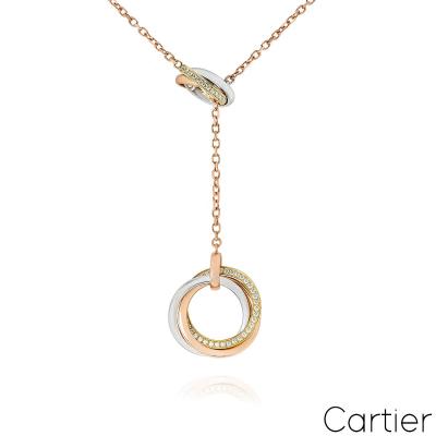 Cartier Two Trinity 18k Tri-Colour Gold and Diamond Necklace B7058500