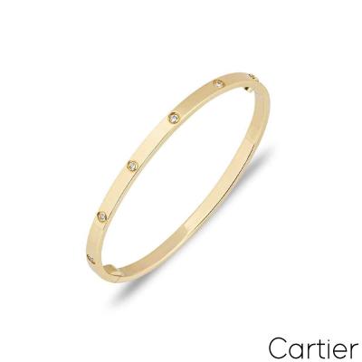 Cartier Yellow Gold Full Diamond Love Bracelet SM Size 16 B6047816