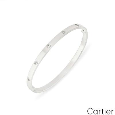 Cartier White Gold Full Diamond Love Bracelet SM Size 18 B6048018