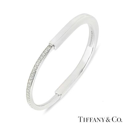 Tiffany & Co. White Gold Half Pavé Diamond Large Lock Bracelet 70425300