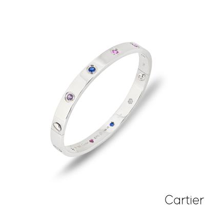 Cartier White Gold Coloured Stones Love Bracelet Size 17 B6036317