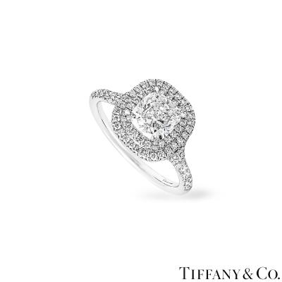 Tiffany & Co. Platinum Cushion Cut Diamond Soleste Ring 1.55ct G/VS1