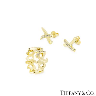 Tiffany & Co. Yellow Gold Diamond Graffiti X Earrings & Ring Suite