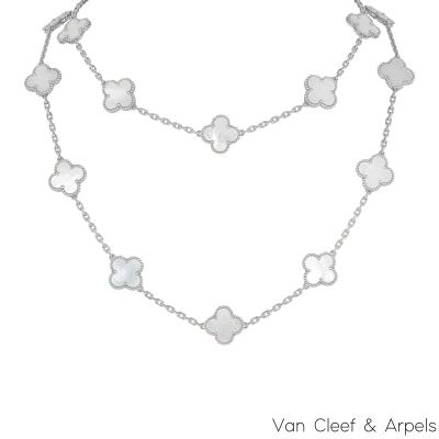 Van Cleef & Arpels White Gold Mother of Pearl Vintage Alhambra 20 Motif Necklace VCARF48800