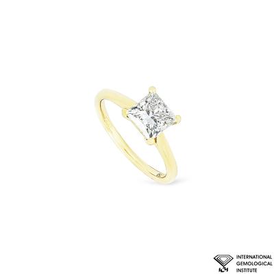 Yellow Gold Princess Cut Lab Grown Diamond Ring 1.75ct H/VS1