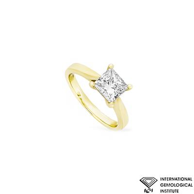 Yellow Gold Princess Cut Lab Grown Diamond Ring 1.56ct G/VS1