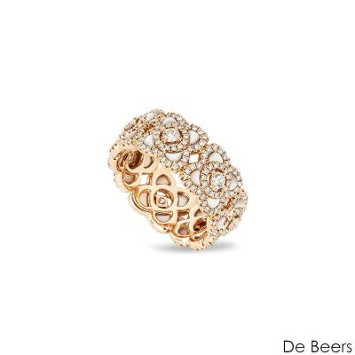 De Beers Rose Gold Diamond & Mother Of Pearl Enchanted Lotus Ring Size 55