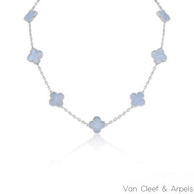 Van Cleef & Arpels White Gold Chalcedony Vintage Alhambra Necklace VCARD34800