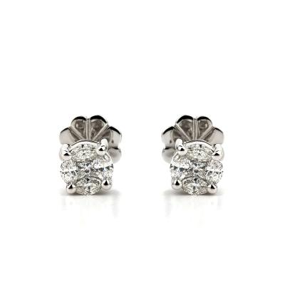 18WG Diamond Cluster Earrings 0.96TDW