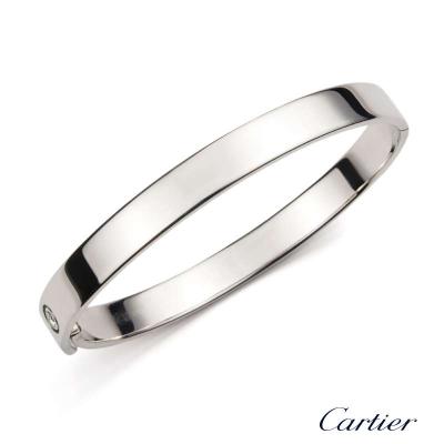 18k White Gold Cartier Hinged Love Bracelet one Diamond Size 17