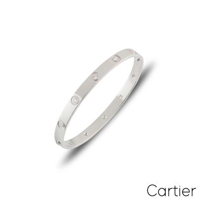 Cartier White Gold Full Diamond Love Bracelet Size 16 B6040716