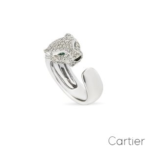 Cartier White Gold Diamond Emerald and Onyx Panthere Ring CRN4224900