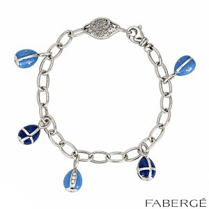 Faberge Blue Enamel And Diamond Charm Bracelet F2183 H8