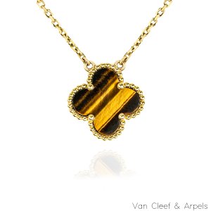 Van Cleef & Arpels Yellow Gold Tiger's Eye Vintage Alhambra Pendant VCARD38600