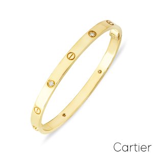 Cartier Yellow Gold Half Diamond Love Bracelet Medium Model Size 17  B6086517