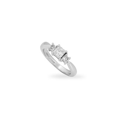 White Gold Princess Cut Diamond Three Stone Ring 0.45ct I/VS2