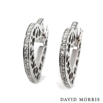 David Morris White Gold Diamond Heart Earrings