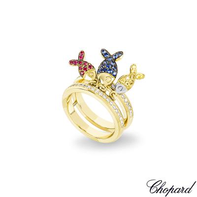 Chopard Yellow Gold Diamond, Ruby & Sapphire Fish Ring 82/4702-0002