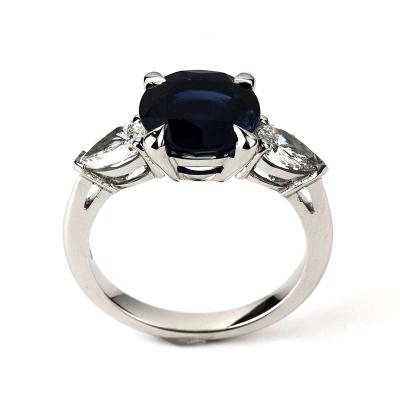 Platinum Blue Sapphire & Pear Diamond Ring
