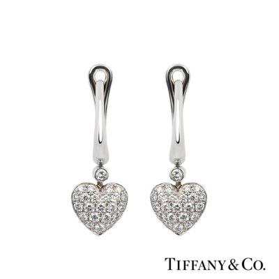 <p>Tiffany &amp; Co. Diamond Pave Heart Drop Earrings in Platinum</p>
