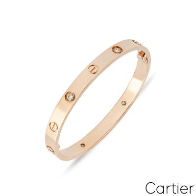 Cartier Rose Gold Half Diamond Love Bracelet Size 20 B6036020	