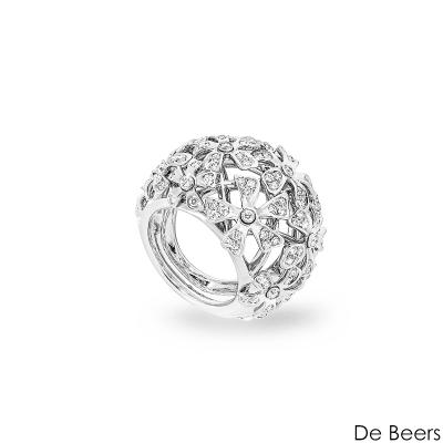 De Beers White Gold Diamond Flower Bombe Ring
