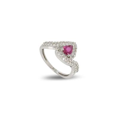 White Gold Ruby & Diamond Cluster Ring