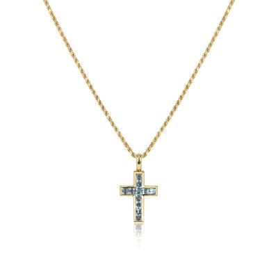Yellow Gold Blue Topaz Cross Pendant