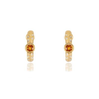 Yellow Gold Citrine & Diamond Half Hoop Earrings